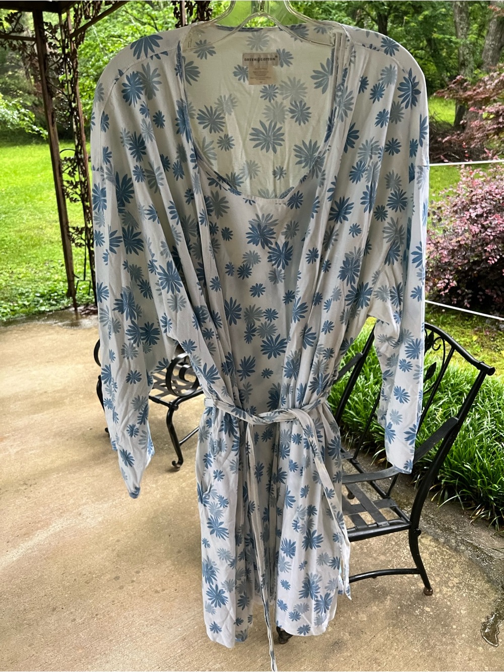 Floral Kimono Robe Set in Blue and White